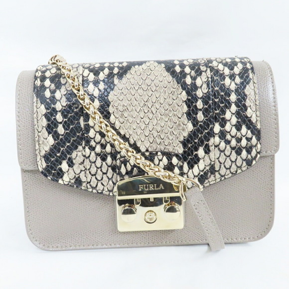 Furla Metropolis Python Pattern Leather Shoulder Bag Gray - Picture 1 of 9